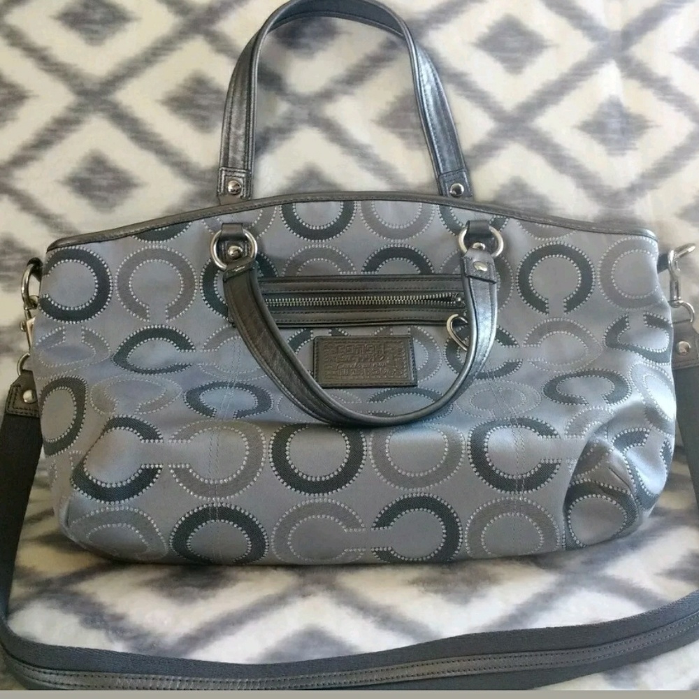 Authentic Coach Daisy Dot Silver Gray Tote Crossbo